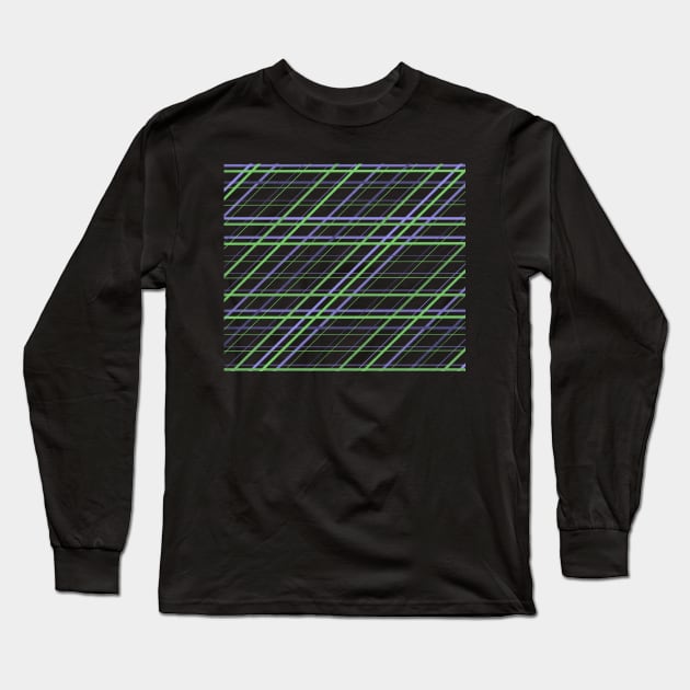 Artsy Purple and Green Geometric Criss Cross Lines Long Sleeve T-Shirt by ALifeSavored